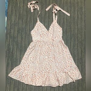 SHEIN White Mini Sundress with Peach Dot Print